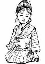 Kimono Coloring Japanese Girl Pages Drawing Printable Japan Drawings Kids Children sketch template