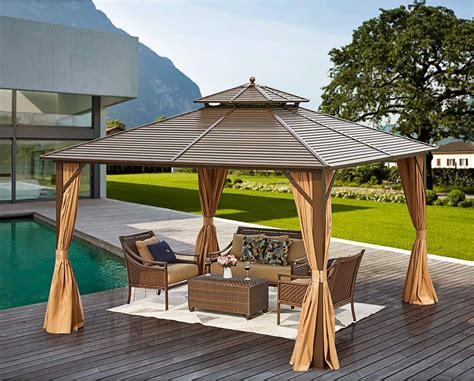 amazoncom mellcom    hardtop gazebo galvanized steel double roof outdoor gazebo