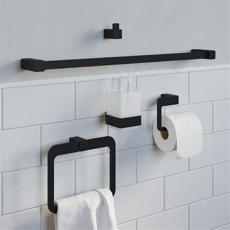 black bathroom accessories toilet roll holder towel rail ring robe hook