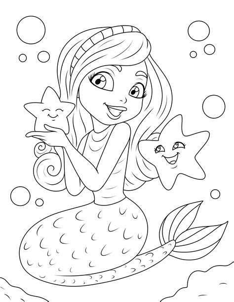 mermaid   starfish coloring page activity party