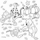 Coloring Pages Fall Pooh Winnie Disney Thanksgiving Autumn Halloween Coloriage Printable Sheets Kids Color Colouring Print Coloriages Bear Family Books sketch template