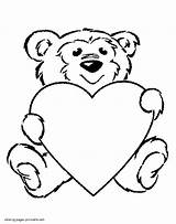 Coloring Pages Bear Teddy Heart Valentine Valentines Printable Holidays sketch template