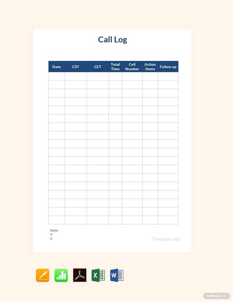 call log sheet  excel  template  templatenet