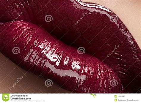 bacio sexy trucco lucido degli orli vinosi di modo immagine stock immagine di closeup colore