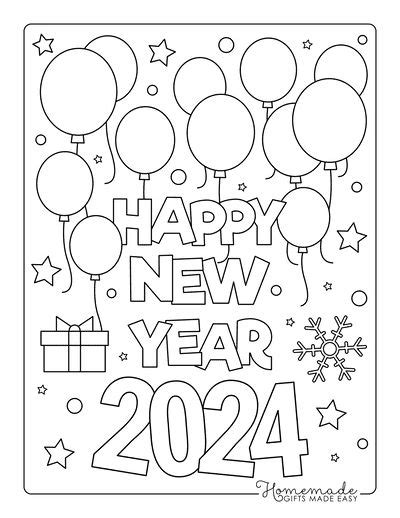 happy  year coloring page  balloons  presents