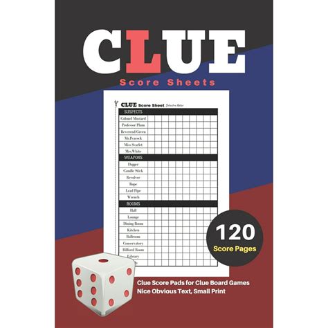 clue score sheets  clue score pads  clue board games nice