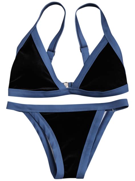 color block velvet panel bikini set blue s mobile bikini set thong