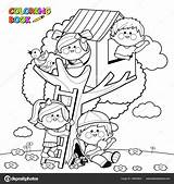 Giocano Boomhut Kleurplaten Jouant Colorir Spelen Coloriage Albero Livre Bimbi Cabane Crianças Dessin Kleurplaat Lendo Sull Klimmen sketch template