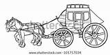 Stagecoach Drawing Horses Outline Western Coloring Pages Template Sketch Shutterstock Display sketch template