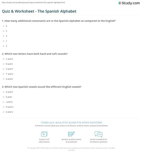 quiz worksheet  spanish alphabet studycom