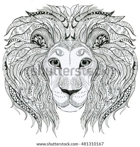 coloring book adults lion patterns illustration stock illustration