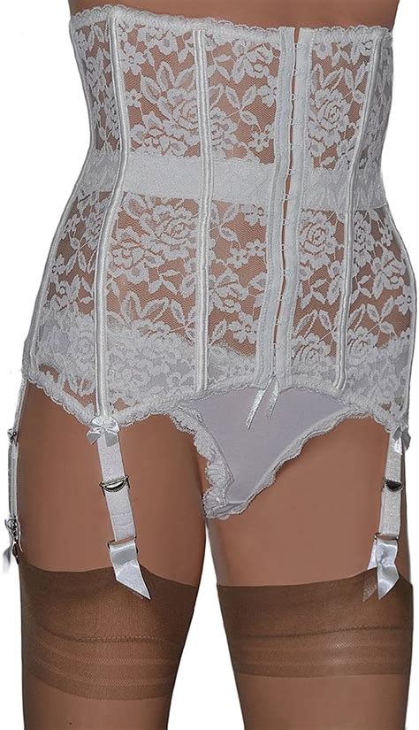 swanky pins 6 strap lace waspie suspender belt with high waist and boning