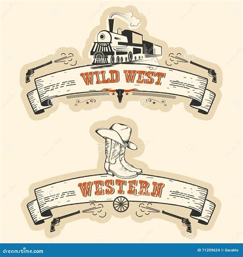vintage western  wild west labels stock vector illustration  wild invitation