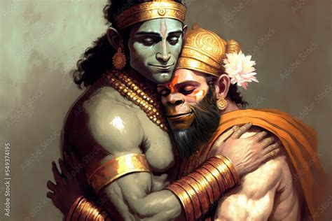 ai generated image  hindu god lord rama hugging  devotee lord