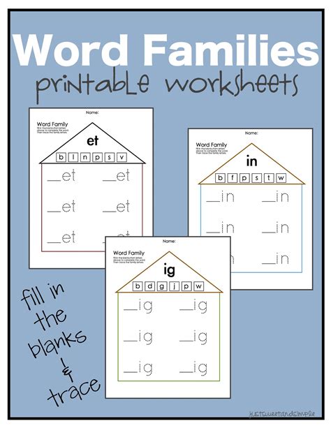 sweet  simple preschool practice word family worksheets