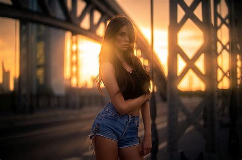 Hd Wallpaper Road Summer Girl Sunset Bridge Face City Pose