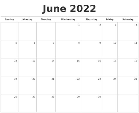 june  blank monthly calendar
