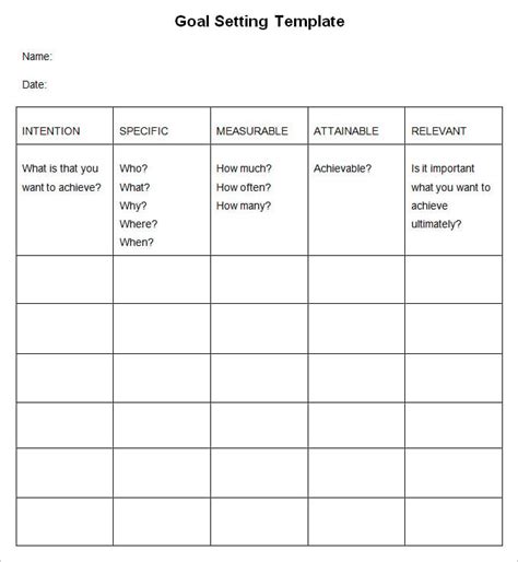 goal setting template   word  document