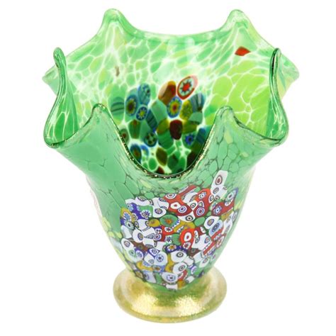 Glassofvenice Murano Glass Millefiori Fazzoletto Vase Lime Etsy