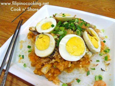 pancit palabok is a distinct filipino recipe and is one of