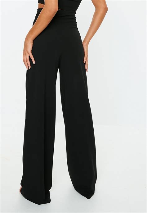 pantalon large stretch noir taille super haute missguided