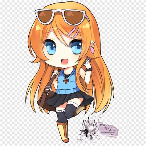 descarga gratis renders anime chibi personaje de anime femenino  gafas de sol  bolsa de