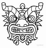 Chinese Year Coloring Pages Kids Printable Dragon Mask Basic sketch template