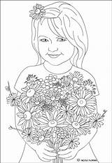 Coloring Pages Fetita Cu Flori Camp Colorat Desen Happy Nicole Printable Color Adult Adults Wildflowers Books Sheets Paper Kids Embroidery sketch template