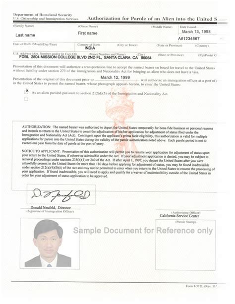 sample advance parole document