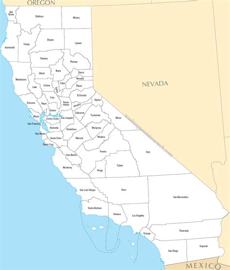 large detailed california state county map