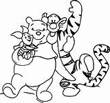 Pooh Coloring Tigger Piglet Hug Pages Wecoloringpage sketch template
