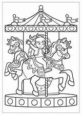 Coloring Carousel Riding Kid Happy Pages Meticulously Rendered Boys Girls sketch template
