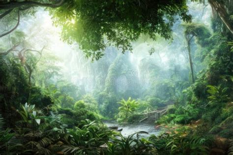 lush verdant rainforest teeming  vibrant tropical plants  tree