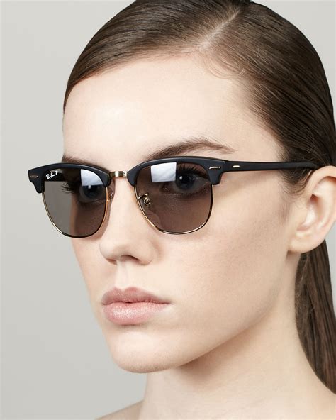 ray ban polarized matte clubmaster sunglasses black  black lyst