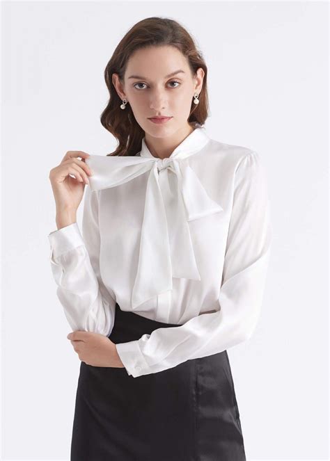 bow tie neck silk blouse in 2020 blouse satin blouses