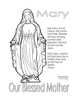 hail mary  blessed mother coloring page prayer tpt