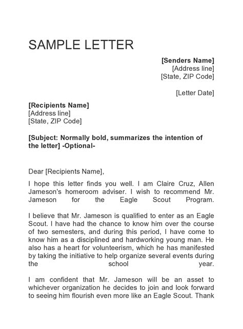 eagle scout recommendation letter examples templatearchive