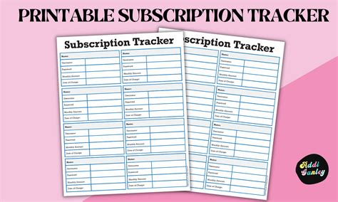 printable subscription tracker