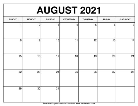 printable august  calendar templates  holidays vl calendar