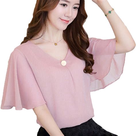 Summer Sexy Loose Chiffon Blouse Deep V Shirt Women Pink Plus Size 4xl
