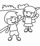 Coloring Waving Boy Girl Kids Hand Preview Illustration sketch template