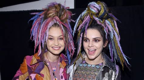 kendall jenner gigi and bella hadid rock rainbow dreadlocks inspired by lana wachowski at marc