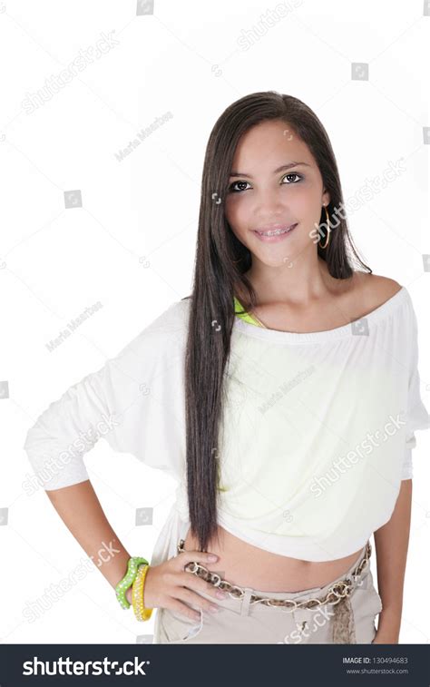 cute hispanic teenage girl with braces and a big smile