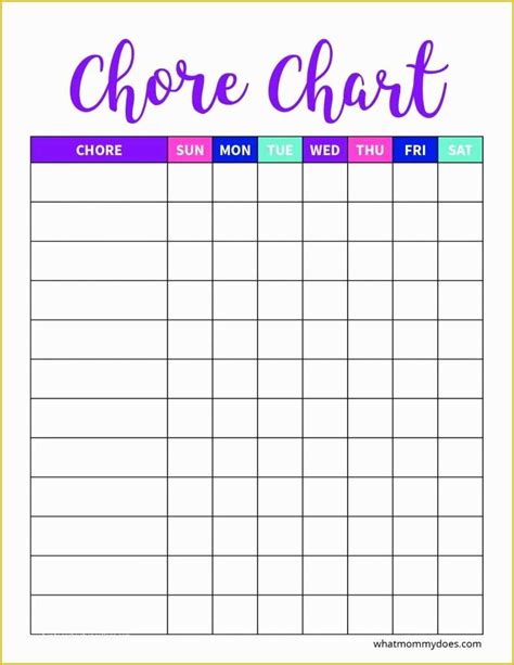 daily chore chart template   blank printable weekly chore