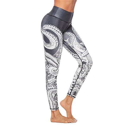 new women sexy yoga pants octopus printed dry fit sport pants elastic