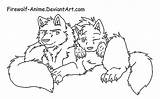 Anime Firewolf Furry Pup Cuddle Lineart sketch template