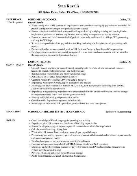 payroll admin resume samples velvet jobs