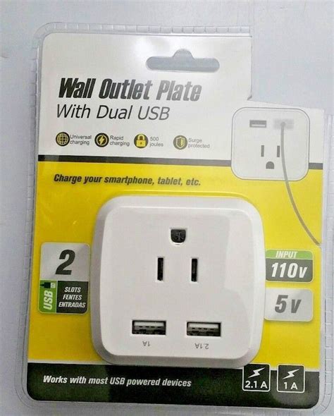 portable ac wall surge protected outlet plate  dual rapid charging usb ports portable ac
