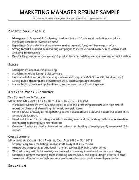 marketing manager resume sample resume companion