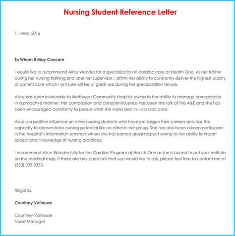 nursing reference recommendation letters  samples
